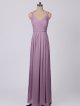 Double Skinny Straps V-neck Mesh Bridesmaid Dress with Front Slit AB202064