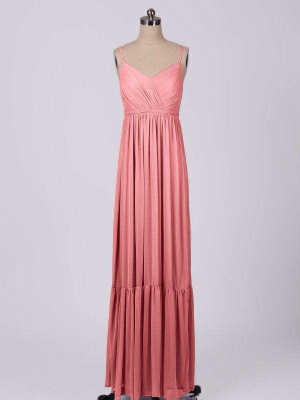 Boho-chic Long Spaghetti Straps Mesh Bridesmaid Dress AB202058