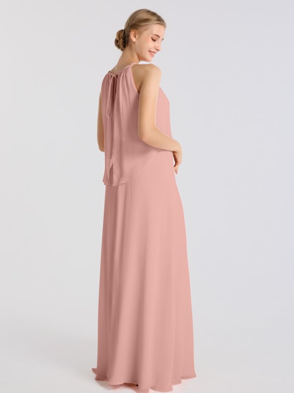 Long Sheath Flounced Halter Crinkle Chiffon Bridesmaid Gown AB202107