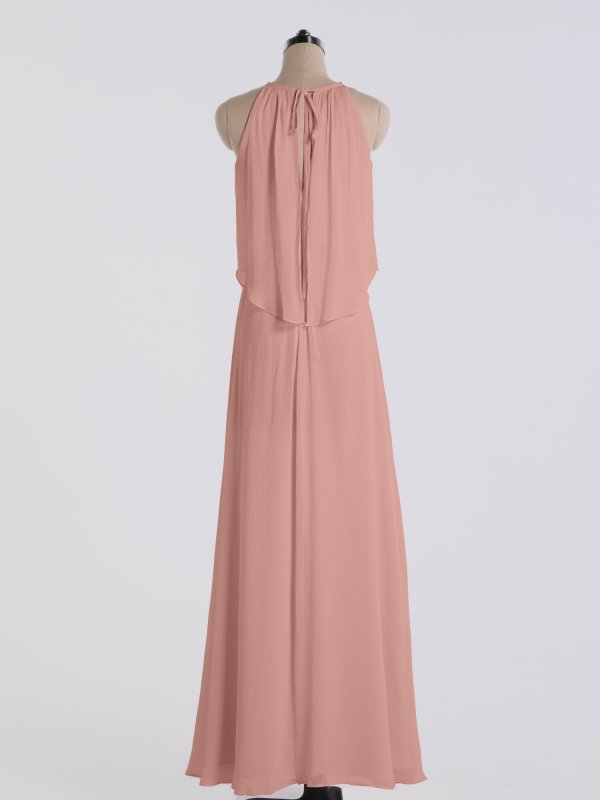 Long Sheath Flounced Halter Crinkle Chiffon Bridesmaid Gown AB202107