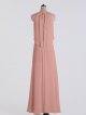 Long Sheath Flounced Halter Crinkle Chiffon Bridesmaid Gown AB202107