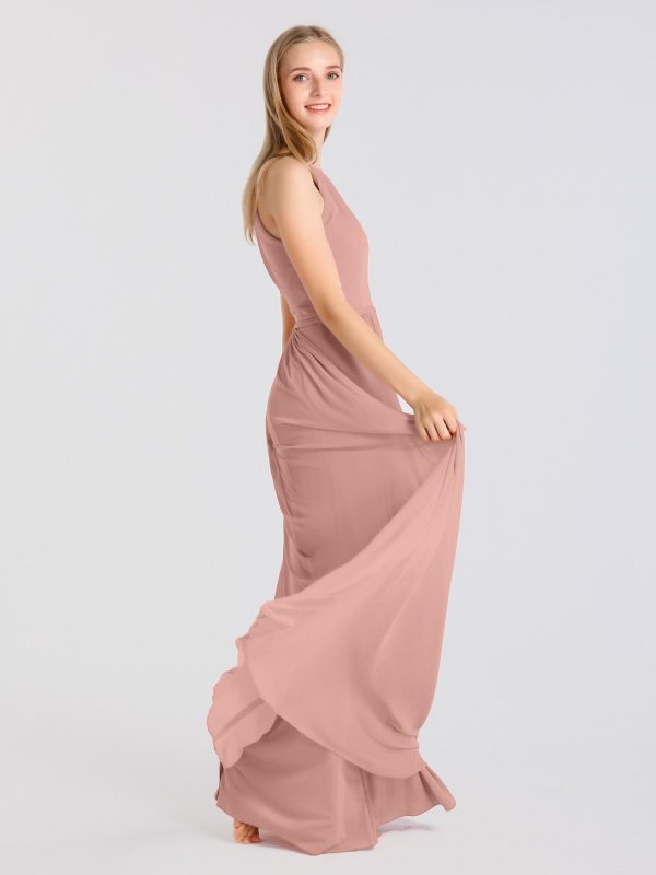 Halter High-Neck Long Mesh Bridesmaid Dress with Keyhole Back AB202050