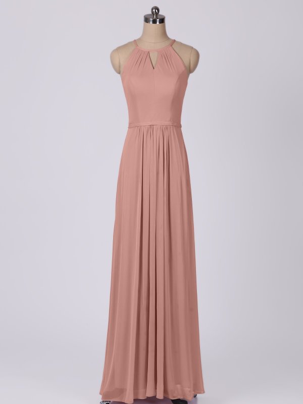 Halter High-Neck Long Mesh Bridesmaid Dress with Keyhole Back AB202050