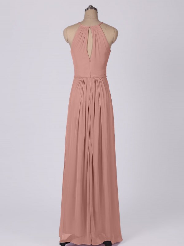 Halter High-Neck Long Mesh Bridesmaid Dress with Keyhole Back AB202050