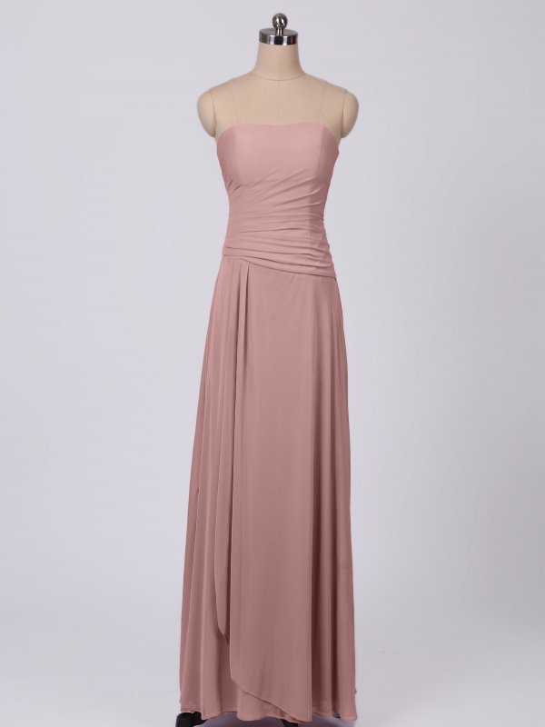 Strapless Cascade Long Mesh Asymmetrical Ruching Bridesmaid Dress AB202151