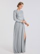 Floor Length Long Sleeves Metallic Lace and Mesh Skirt Dress AB202047