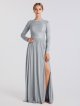 Floor Length Long Sleeves Metallic Lace and Mesh Skirt Dress AB202047