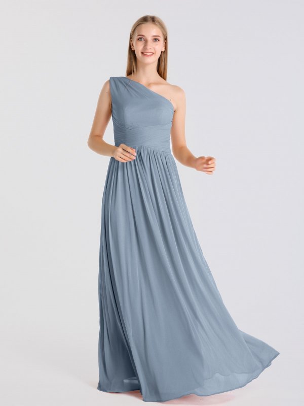 Modern One-Shoulder Mesh Bridesmaid Dress with Full Skirt AB202123