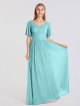 Long A-line Flutter Sleeve Crisscross Mesh Bridesmaid Dress AB202055