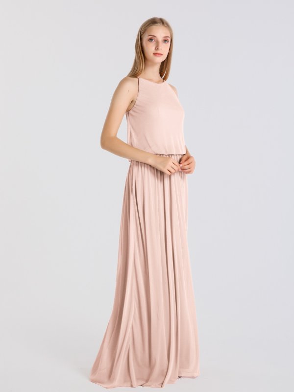 Blouson High-Neck Mesh Bridesmaid Dress AB202057