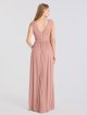 Long Pleated Tank V Neckline Mesh Dress for Bridesmaids AB202102