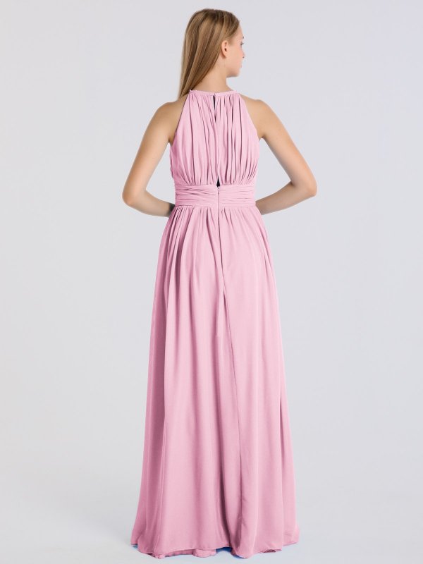 Halter Keyhole Neckline Long A-line Chiffon Bridesmaid Dress AB202077