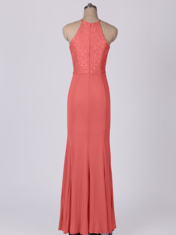 High-Neck Mermaid Lace And Stretch Mesh Bridesmaid Dress AB202081