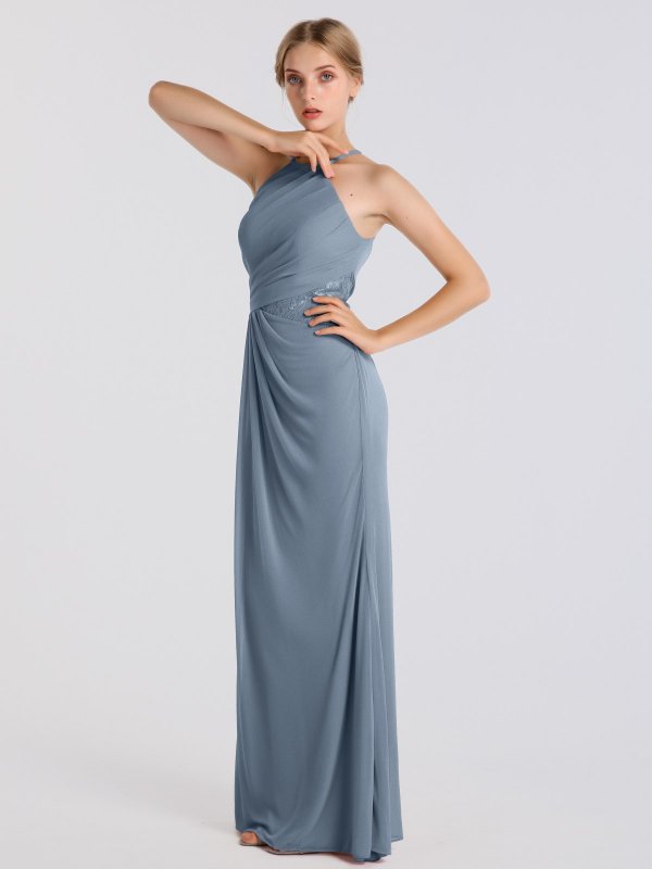 Mesh Tank V-neck Bridesmaid Dress With Lace Inse AB202119