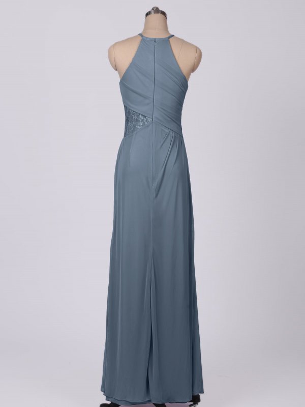 Mesh Tank V-neck Bridesmaid Dress With Lace Inse AB202119