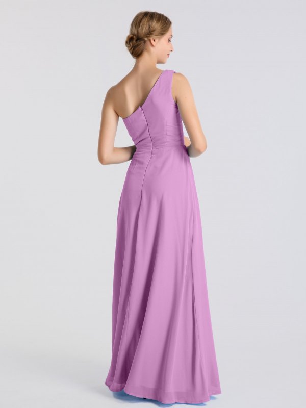 One-Shoulder Chiffon Bridesmaid Dress With Cascade Slit Skirt AB202126