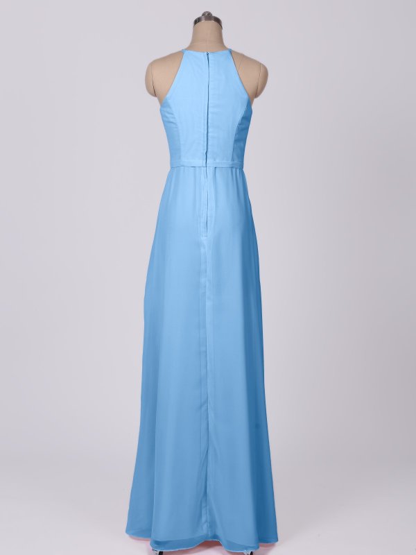 High Halter Neck Long Sheath Chiffon Bridesmaid Gown with Cascade AB202079