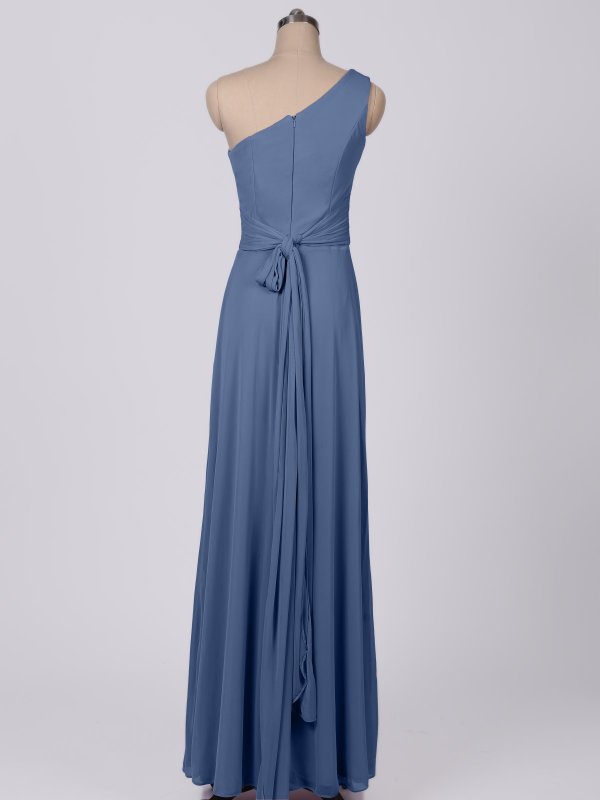 Ruched Waist Elegant One Shoulder Bridesmaid Gown AB202129