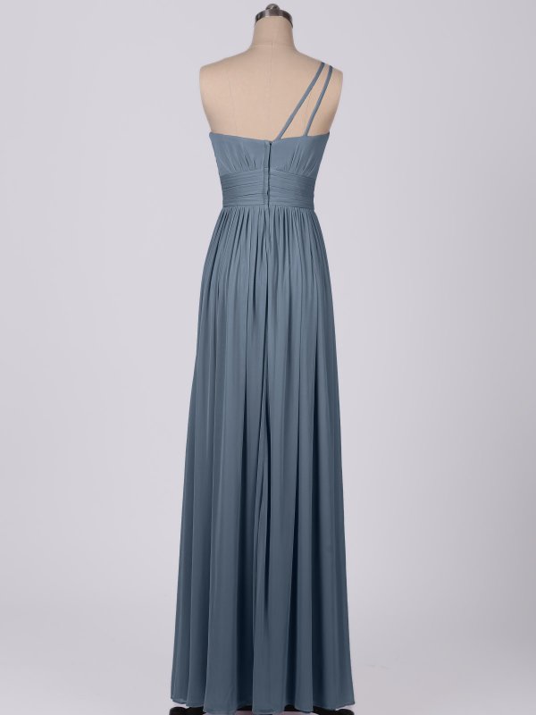 Long One Shoulder Mesh Bridesmaid Dress with Ruched Waist AB202100