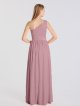 Chic Long One Shoulder Satin Dress for Bridesmaids with Sash AB202059