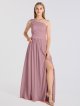 Chic Long One Shoulder Satin Dress for Bridesmaids with Sash AB202059