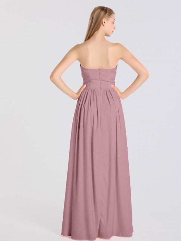 Long Strapless Satin Bridesmaid Dress With Belt and Slit AB202111