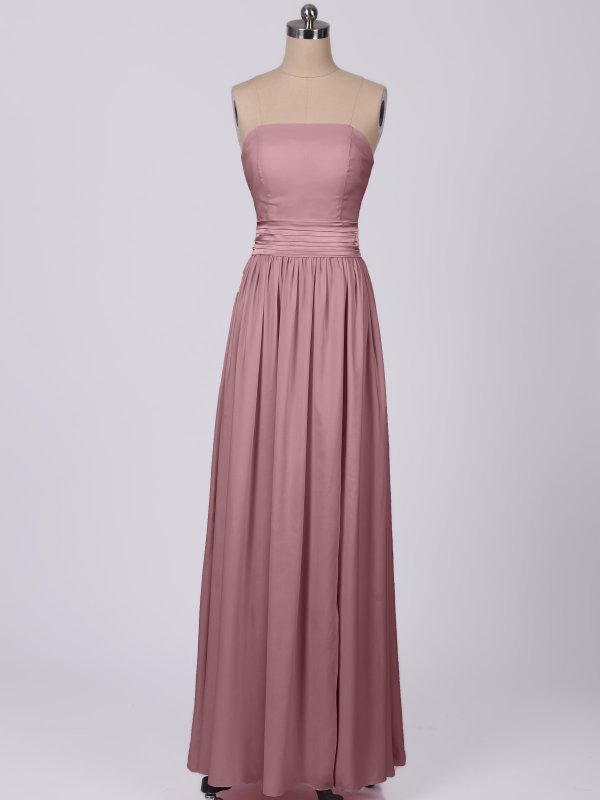 Long Strapless Satin Bridesmaid Dress With Belt and Slit AB202111