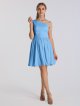 Short One Shoulder Dress With Satin Sash and Pockets AB202138