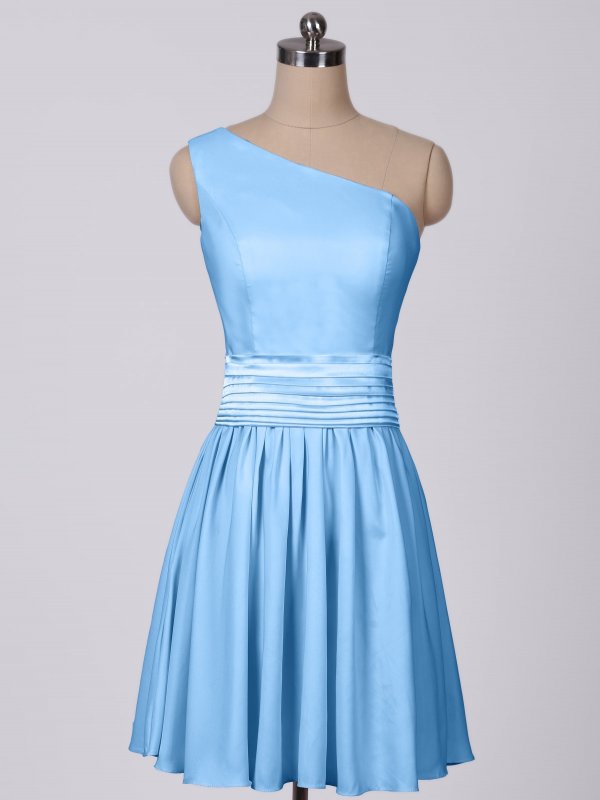 Short One Shoulder Dress With Satin Sash and Pockets AB202138