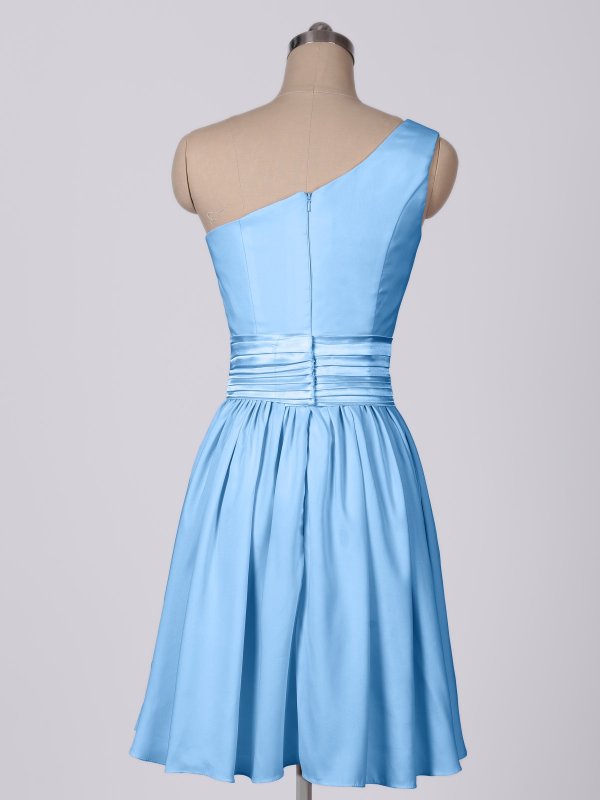 Short One Shoulder Dress With Satin Sash and Pockets AB202138