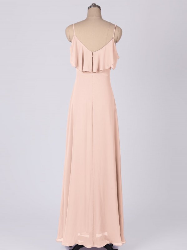 Chiffon Long A-line Cold-Shoulder Bridesmaid Dress with V-Neck AB202043