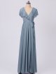 Flutter Sleeve Long Chiffon Front Slit Bridesmaid Dress AB202049