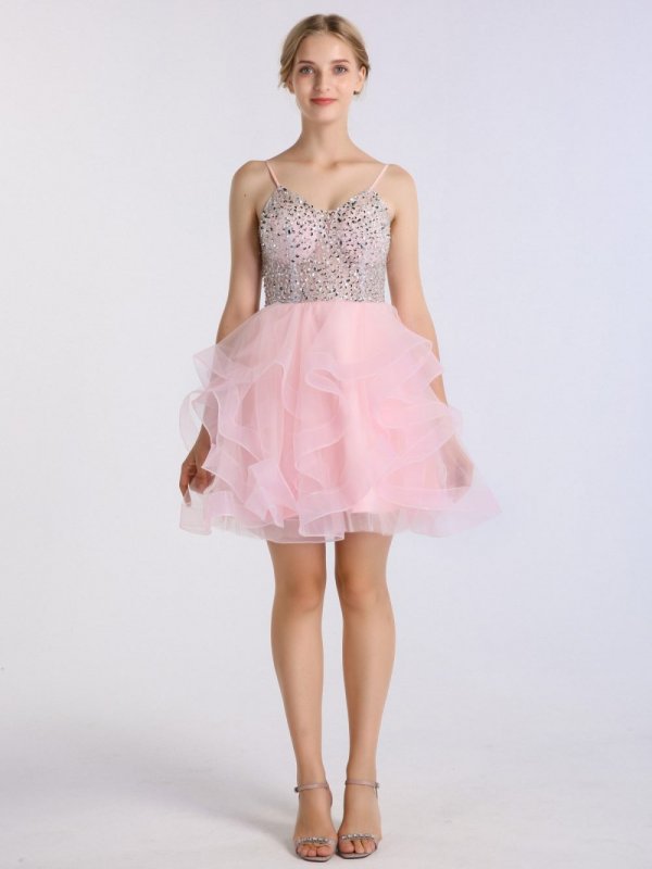 Shinning Ruffle Tulle Short Homecoming Dress AB202171