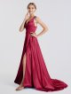 Sexy Long V-neck Satin Prom Dress with Side Slit AB202170