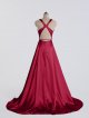 Sexy Long V-neck Satin Prom Dress with Side Slit AB202170