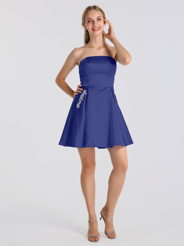 Strapless Mini Satin Homecoming Dress with Pockets AB202177