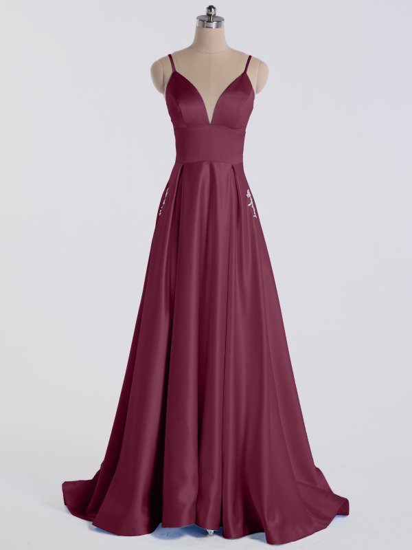 Modern A-line Satin Prom Gown with Pockets AB202165