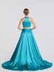 Two Pieces A-line Halter Neck Satin Prom Gown with Pockets AB202178