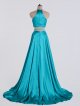 Two Pieces A-line Halter Neck Satin Prom Gown with Pockets AB202178