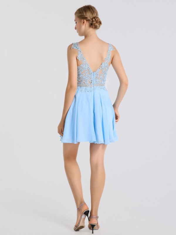 Mini Tank A-line V-neck Lace Appliqued Chiffon Homecoming Dress AB202164