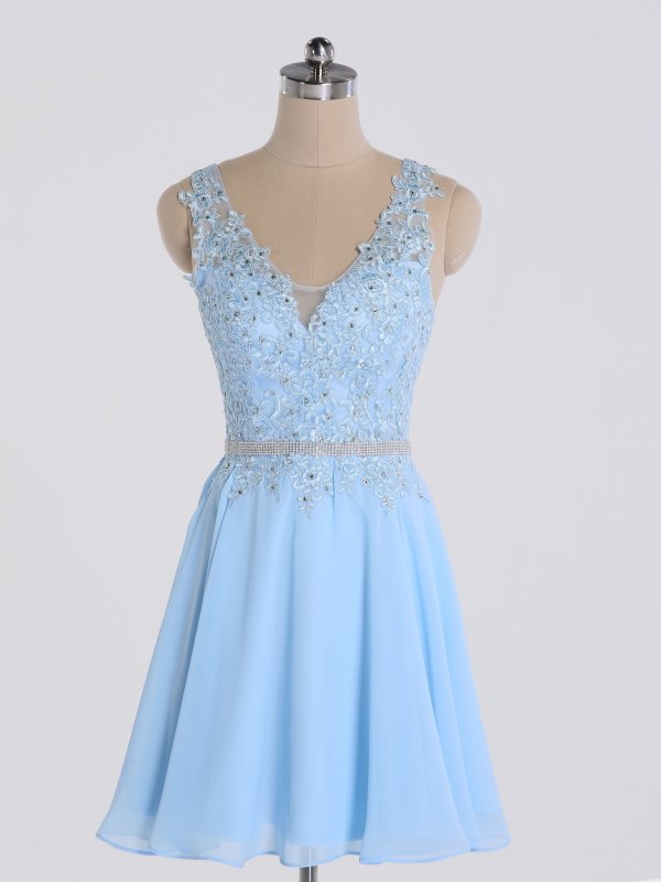 Mini Tank A-line V-neck Lace Appliqued Chiffon Homecoming Dress AB202164