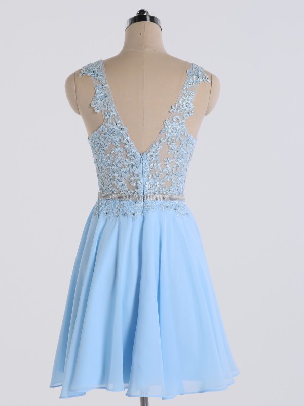 Mini Tank A-line V-neck Lace Appliqued Chiffon Homecoming Dress AB202164