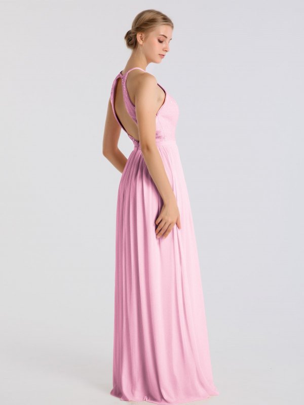 Long Sequin And Mesh Bridesmaid Dress with Open Back AB202105
