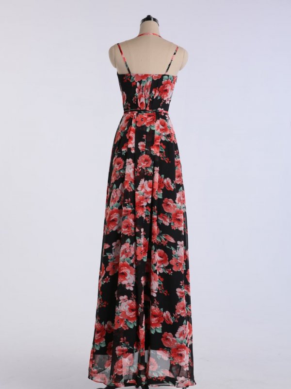 Long Printed Bridesmaid Wrap Dress with Double-Strap AB202103