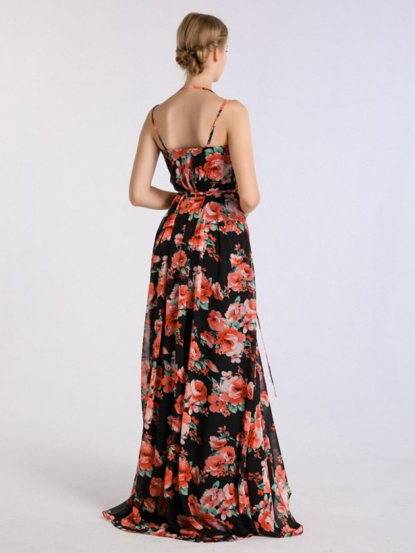 Long Printed Bridesmaid Wrap Dress with Double-Strap AB202103