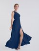 Long Chiffon One-Shoulder Bridesmaid Dress with Ruched Waist AB202091