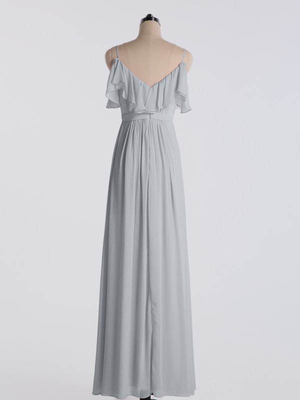 Long A-Line Cold-Shoulder Crinkle Chiffon Bridesmaid Dress AB202087