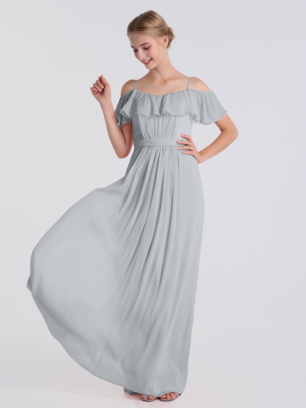 Long A-Line Cold-Shoulder Crinkle Chiffon Bridesmaid Dress AB202087