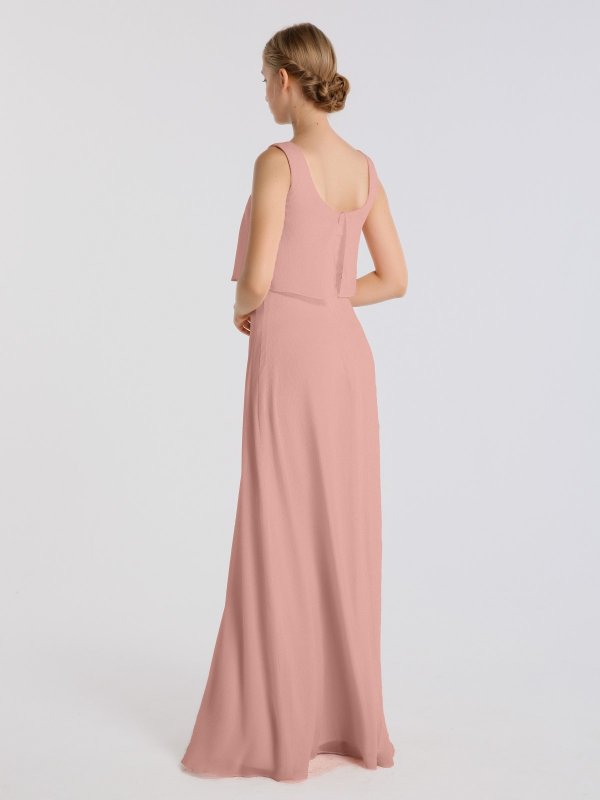 Crinkle Chiffon Tank Scoop Neckline Dress for Bridesmaids AB202060