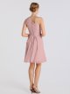 Knee Length Short One Shoulder Crinkle Chiffon Bridesmaid Dress AB202083